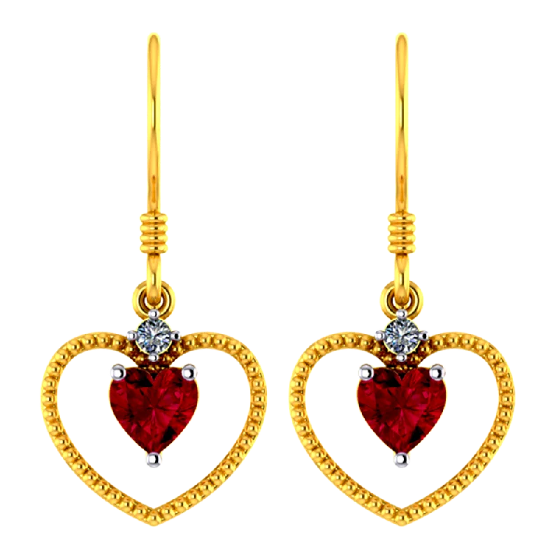 Women’s casual earrings-18k Heart Shaped Diamond Earrings With A Red Stone