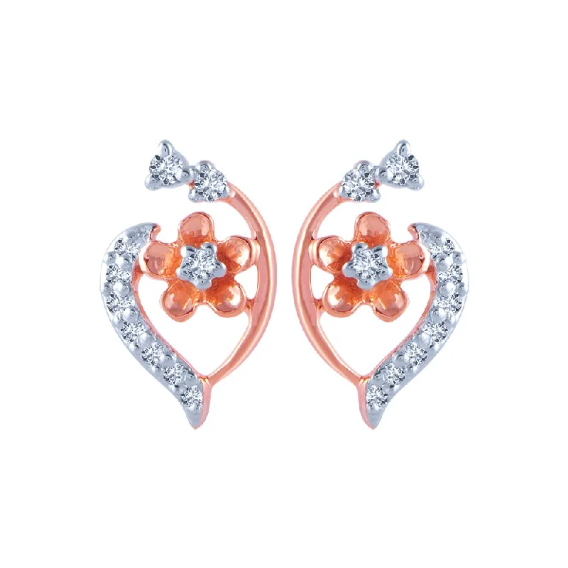 Women’s heart-shaped earrings-14k (585) Rose Gold And Diamond Stud Earrings For Women