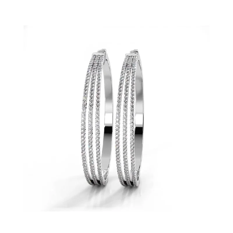 Women’s diamond flower earrings-2.50 ctw. Large Three Row Diamond Hoop Earrings