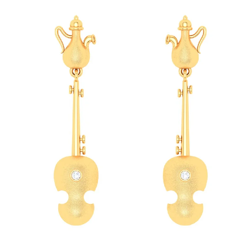 Women’s silver earrings-18KT Violin Shaped Gold Earrings From Diamond Collection