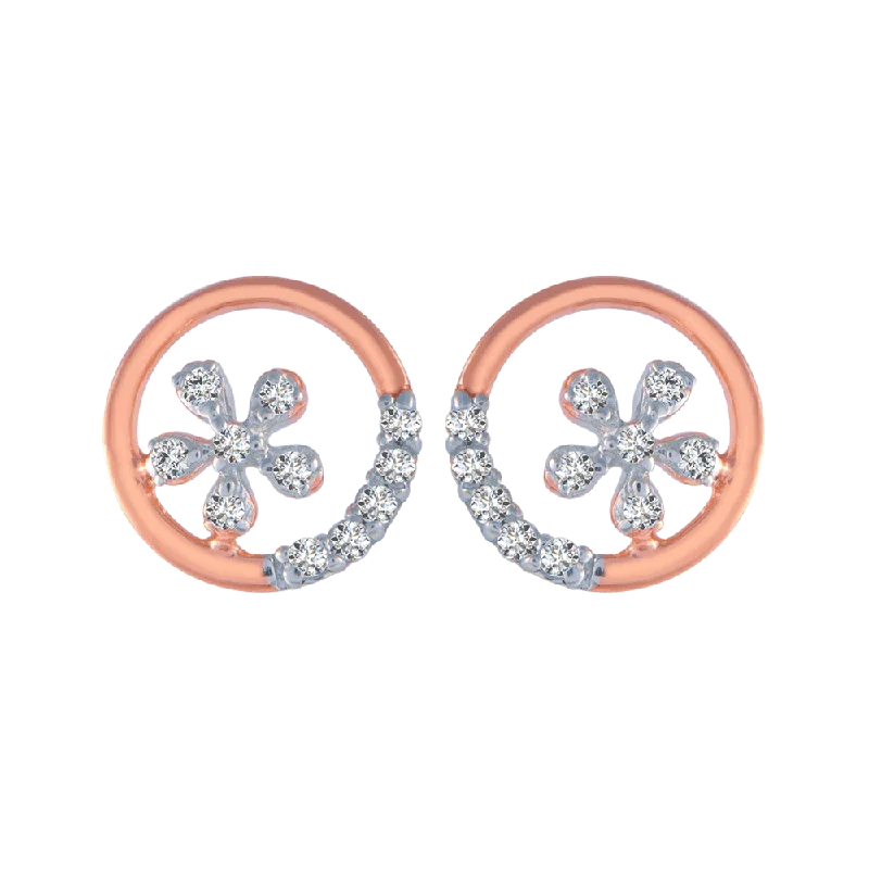 Women’s gold pearl earrings-14KT (585) Rose Gold And Diamond Stud Earrings For Women