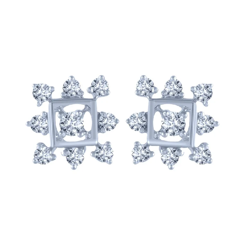 Women’s geometric earrings-18k (750) White Gold And Diamond Stud Earrings For Women