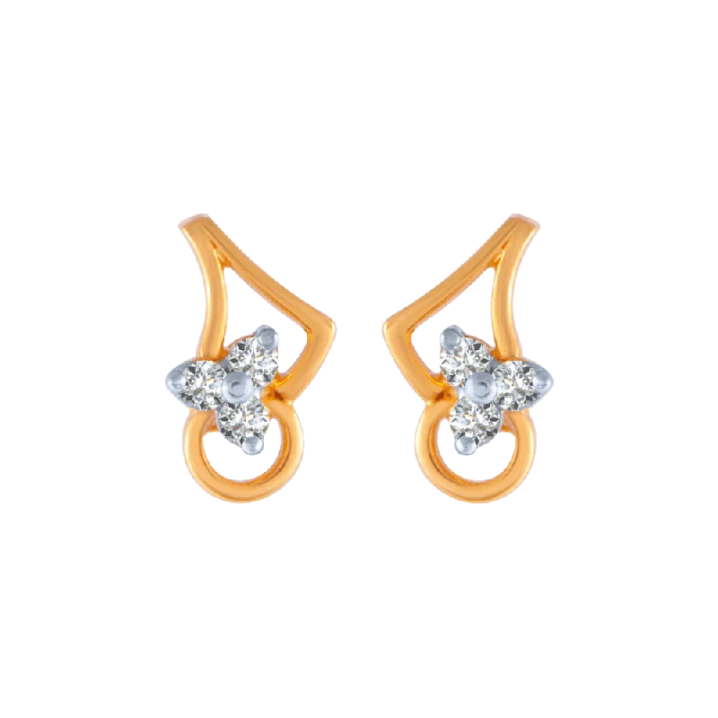 Women’s hoop diamond earrings-18KT (750) Yellow Gold And Diamond Stud Earrings For Women