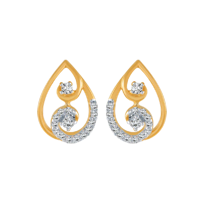 Women’s antique earrings-14KT (585) Yellow Gold And Diamond Stud Earrings For Women