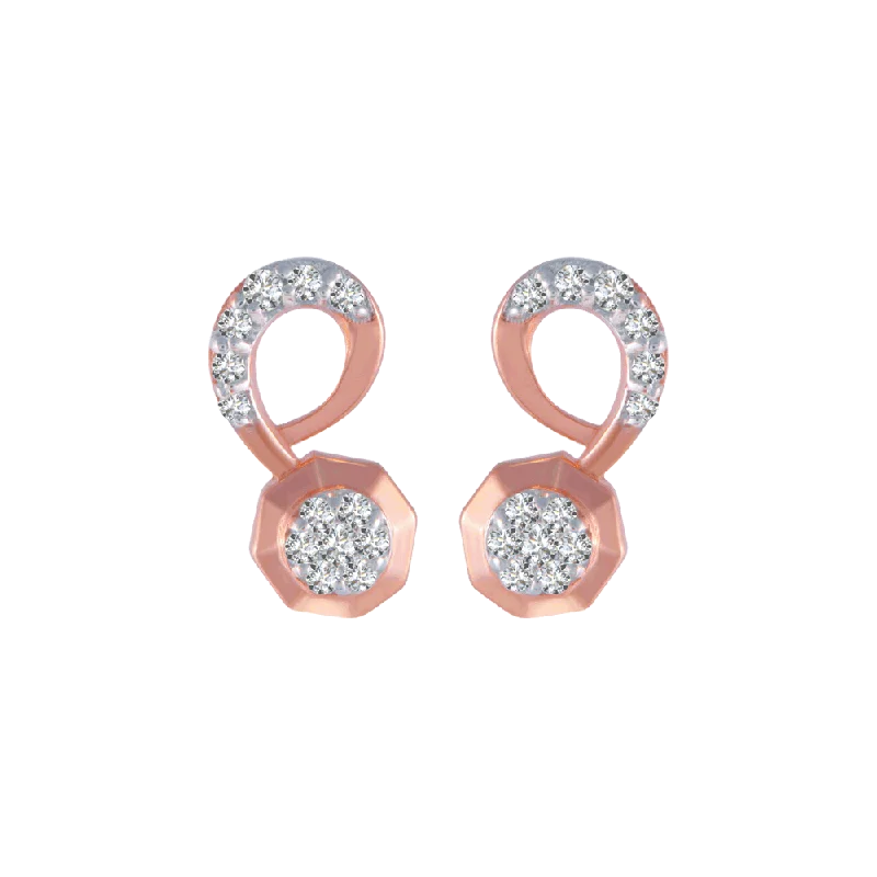 Women’s hoop earrings-14KT (585) Rose Gold And Diamond Stud Earrings For Women