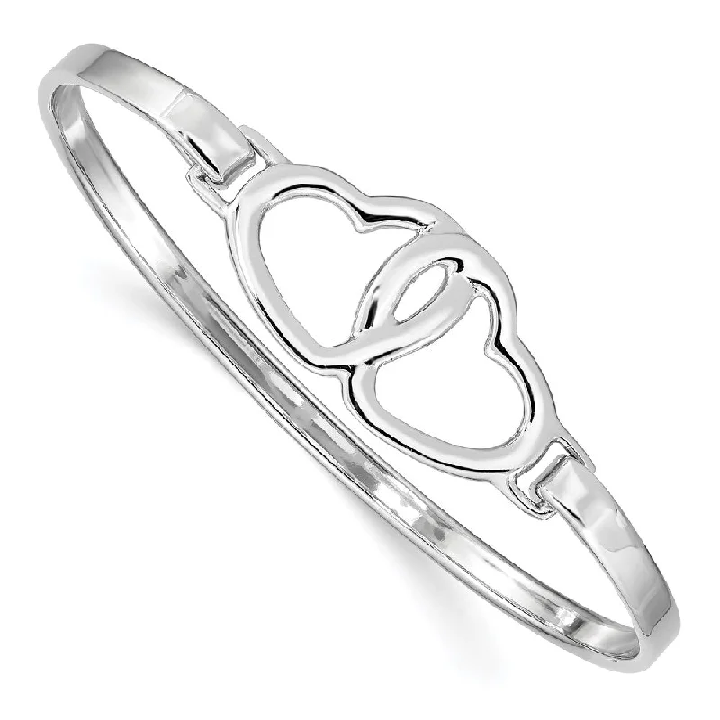 Women’s anniversary bracelet-Sterling Silver Rhodium-plated Heart Bangle-WBC-QB943