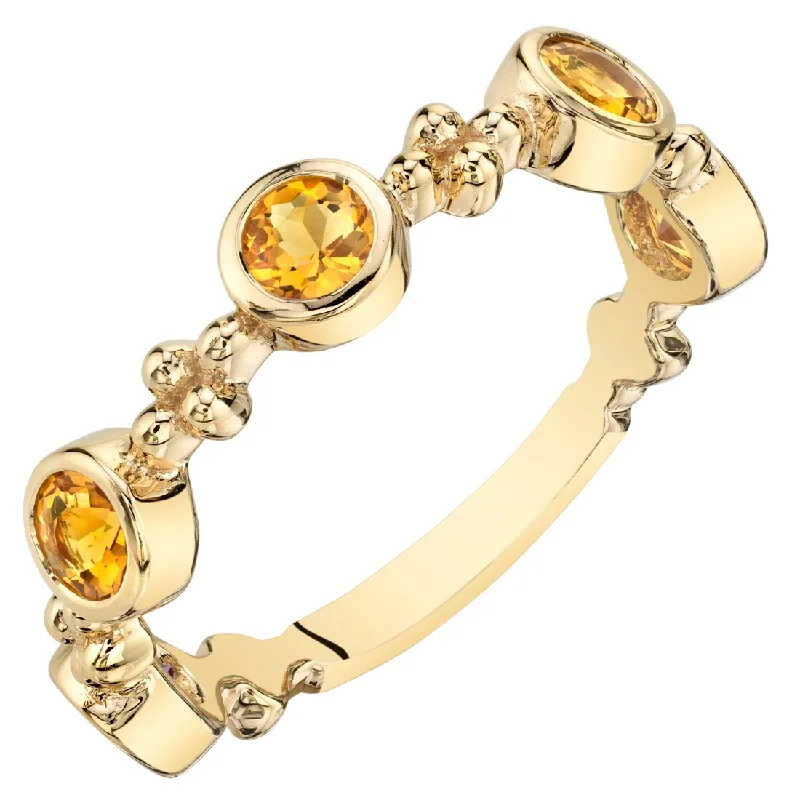 Women’s simple diamond ring-Yellow Tone Citrine Tiara Stackable Ring in Sterling Silver