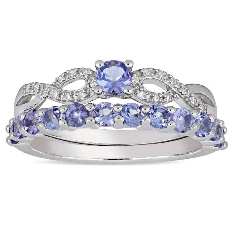 Women’s gold ring-Miadora Sterling Silver Tanzanite 1/10ct TDW Diamond 2-Pc. Infinity Bridal Ring Set