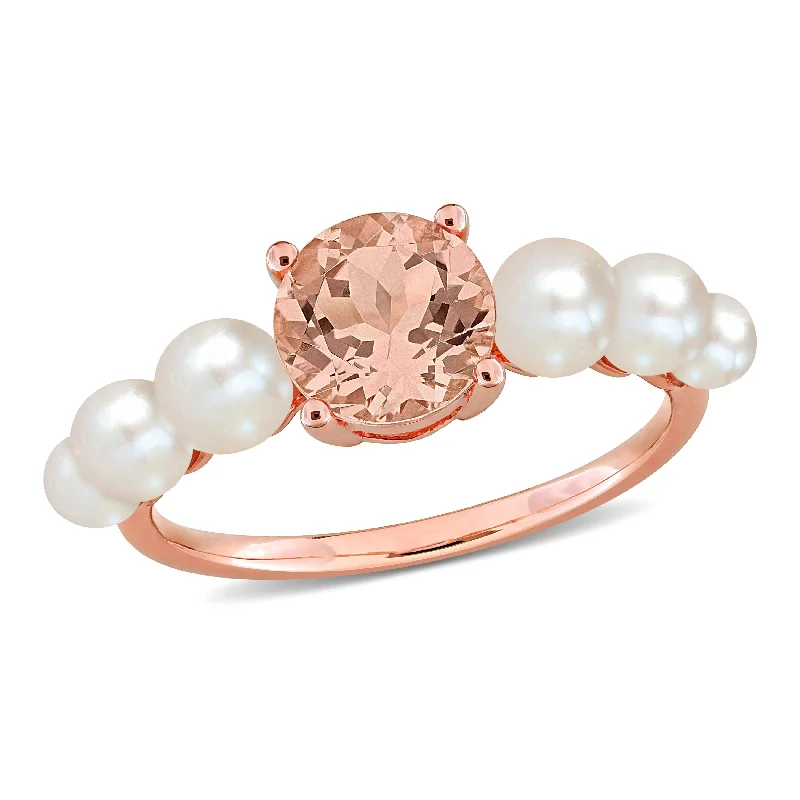 Women’s classic solitaire ring-Miadora 1 1/6ct TGW Morganite 3-4.5mm Cultured Freshwater Pearl Ring 10k Rose Gold