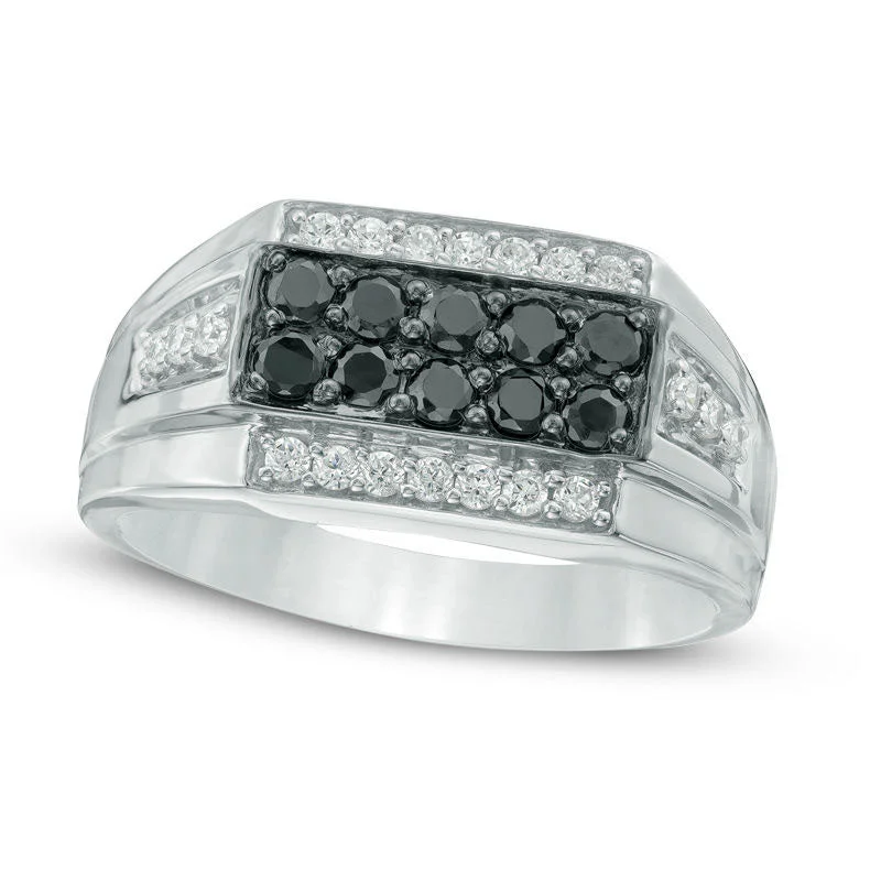 Women’s gemstone engagement rings-Men's 0.75 CT. T.W. Enhanced Black and White Natural Diamond Ring in Sterling Silver