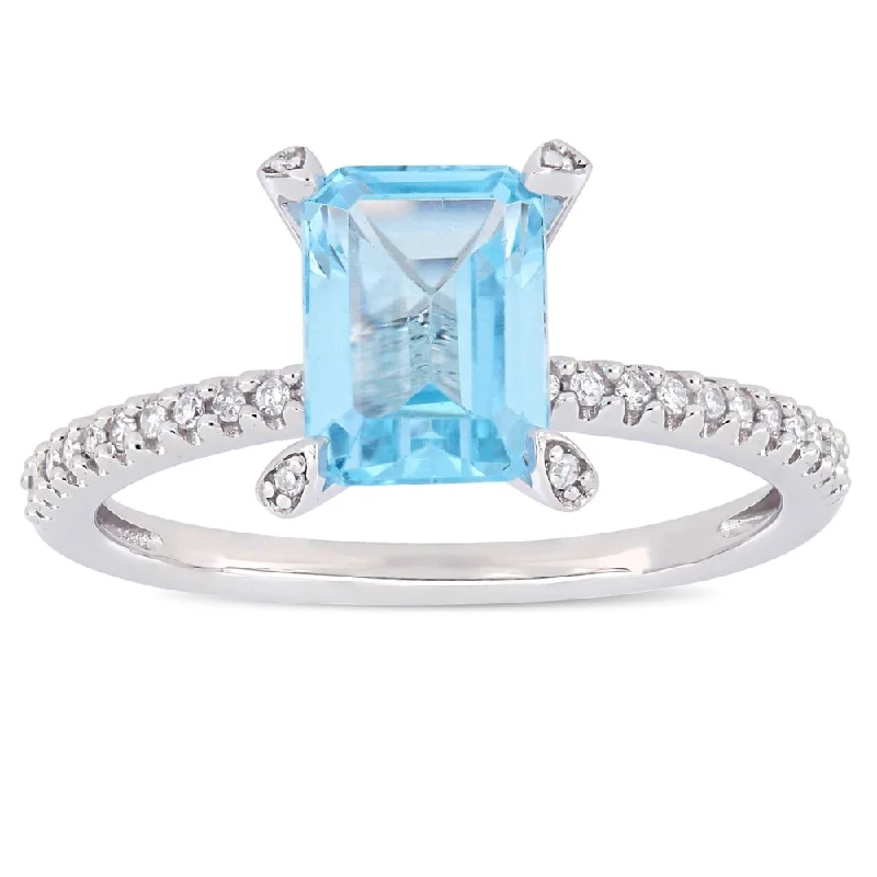 Women’s gold ring-Miadora 10k White Gold Octagon-Cut Sky-Blue Topaz and 1/10ct TDW Diamond Solitaire Ring