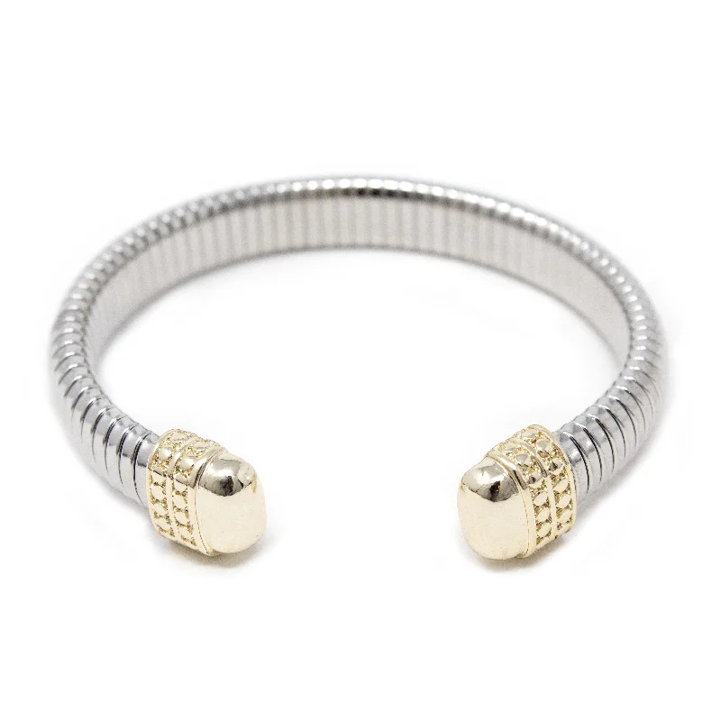 Women’s delicate bracelet-Two Tone Spring Bangle