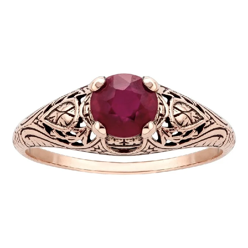 Women’s vintage ring-Viducci 10k Rose Gold Vintage Style Genuine Ruby Scroll Ring