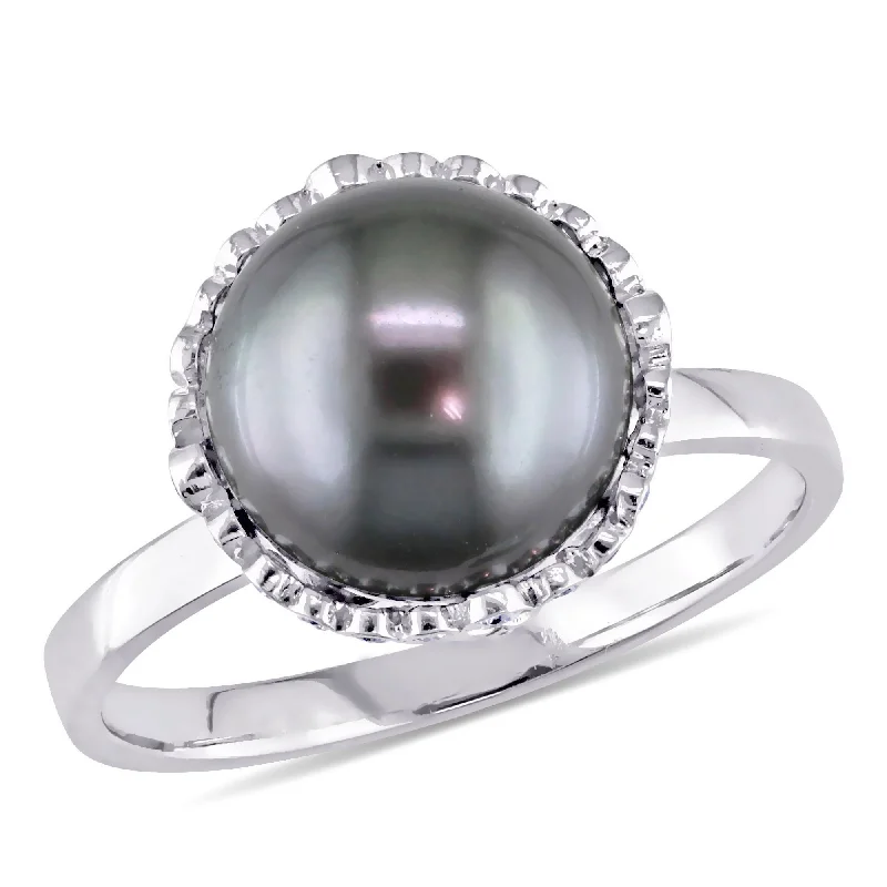 Women’s rose gold ring-Miadora 8.5-9mm Cultured Freshwater Pearl and Diamond Accent Ring in 10k White Gold