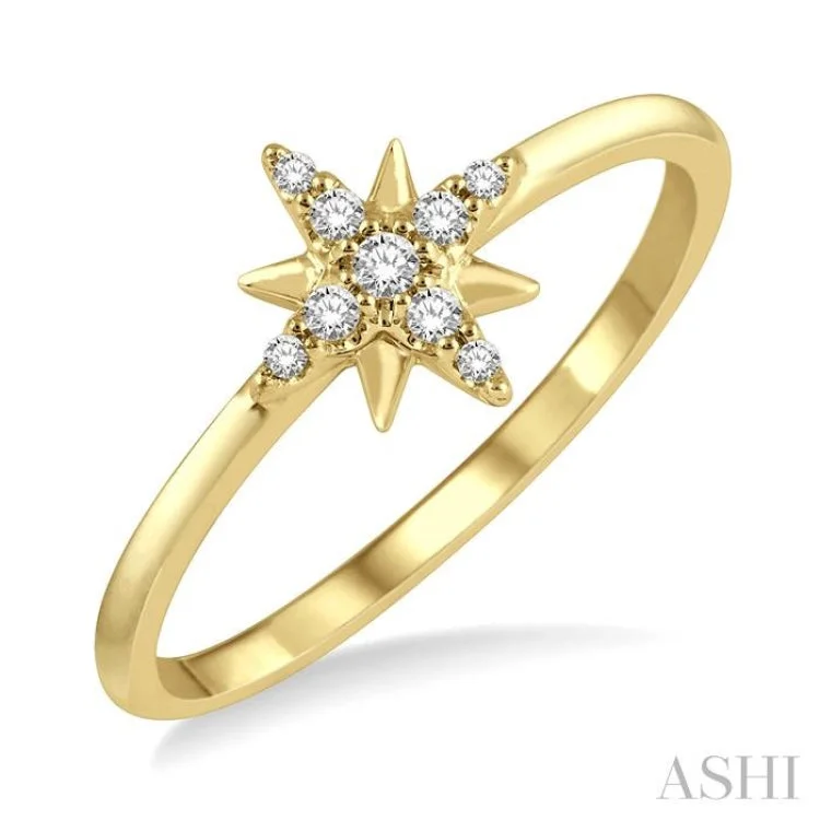 Women’s rose gold engagement rings with diamonds-1/10 ctw Star Center Round Cut Diamond Petite Fashion Ring in 10K Yellow Gold