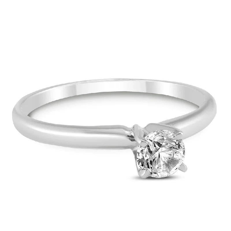 Women’s bold ring-1/4 Carat Round Diamond Solitaire Ring in 14K White Gold