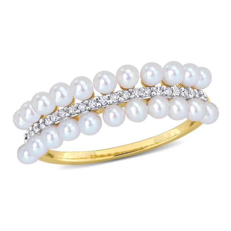 Women’s adjustable ring-Miadora 2-2.5mm Cultured Freshwater Double-Row Pearl and 1/10ct TDW Diamond Ring in 14k Yellow Gold