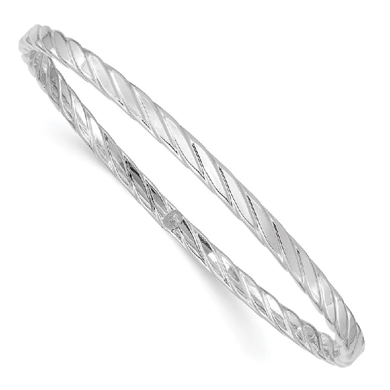 Women’s personalized bracelet-14K White Gold 4mm Textured Twist Slip-on Bangle-WBC-DB651W