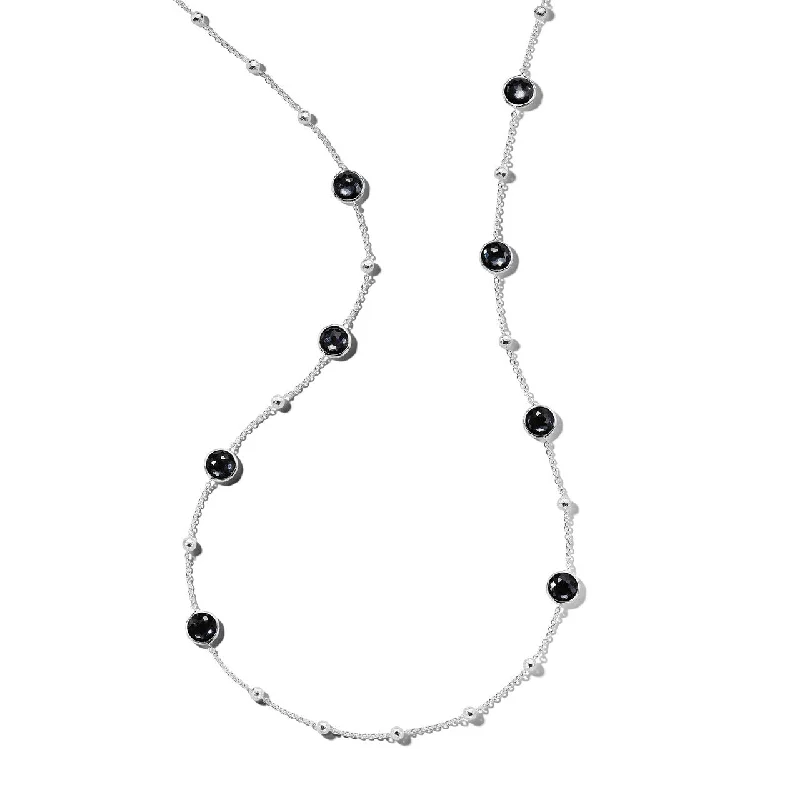 Women’s royal necklace-Ball and Stone Station Necklace in Sterling Silver