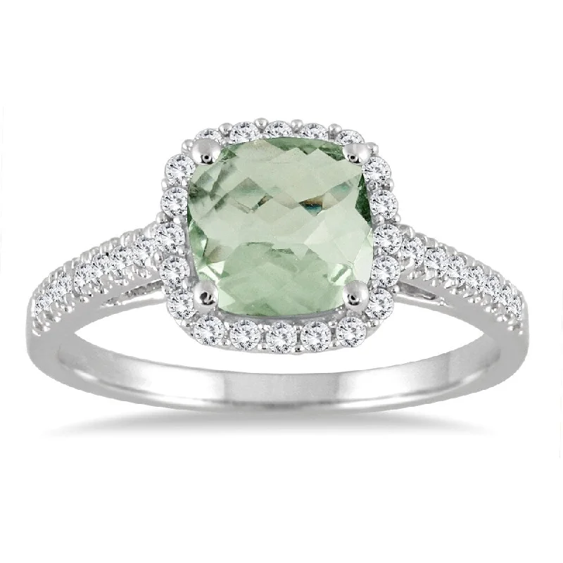 Women’s vintage gold ring-Green Amethyst and Diamond Ring in 10K White Gold