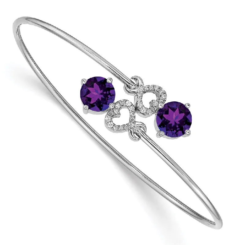 Women’s stackable bracelets-14k White Gold Amethyst and Diamond Flexible Bangle-WBC-BM4504-AM-013-WA