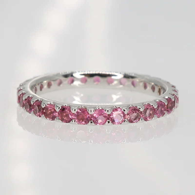 Women’s crystal engagement ring-Miadora 10k White Gold Pink Tourmaline Stackable Eternity Band Ring