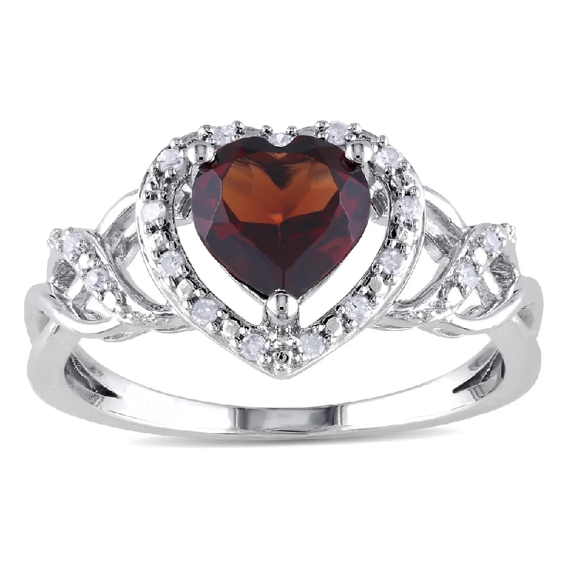 Women’s heart-shaped ring-Miadora Sterling Silver Garnet and 1/10ct TDW Diamond Heart Ring (H-I, I2-I3)