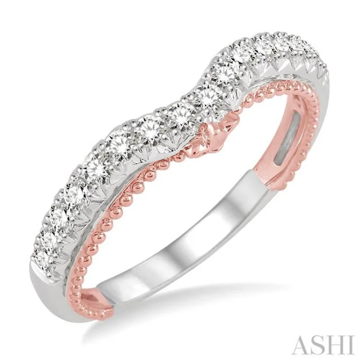 Women’s wedding and engagement rings-1/3 Ctw Round Cut Diamond Wedding Band in 14K White and Rose Gold