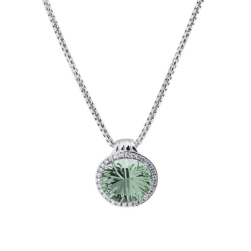 Women’s sparkling necklace-Lago Collection Prasiolite and Diamond Pendant