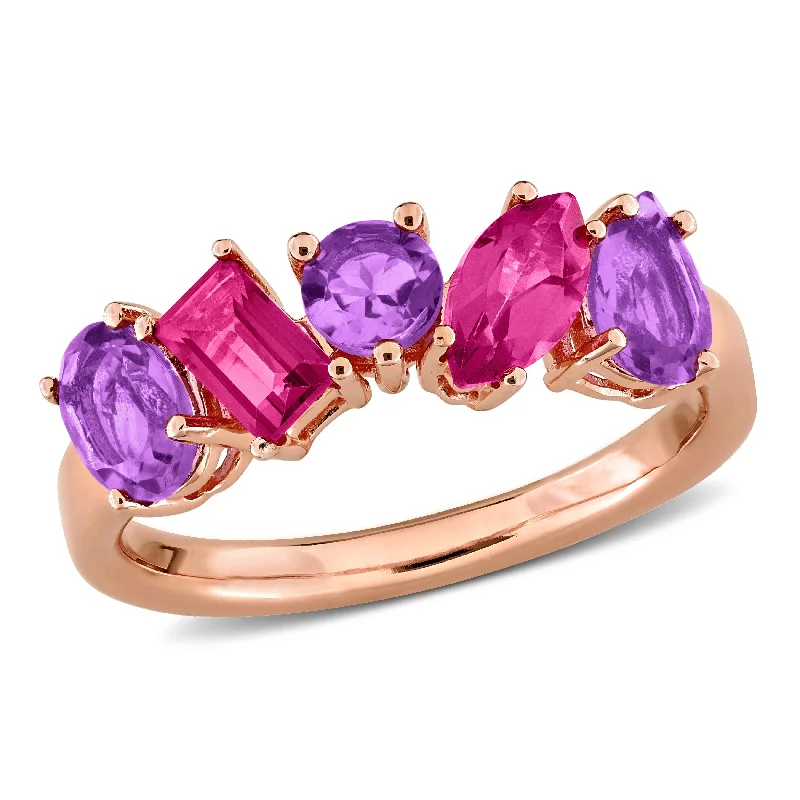 Women’s luxury engagement ring-Miadora 1 4/5ct TGW Pink Topaz and Amethyst 5-Stone Ring in Rose Plated Sterling Silver