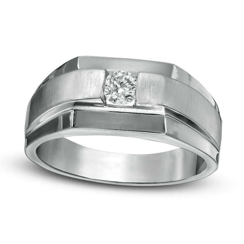 Women’s three-stone engagement rings-Men's 0.33 CT. Natural Clarity Enhanced Diamond Solitaire Ring in Solid 14K White Gold