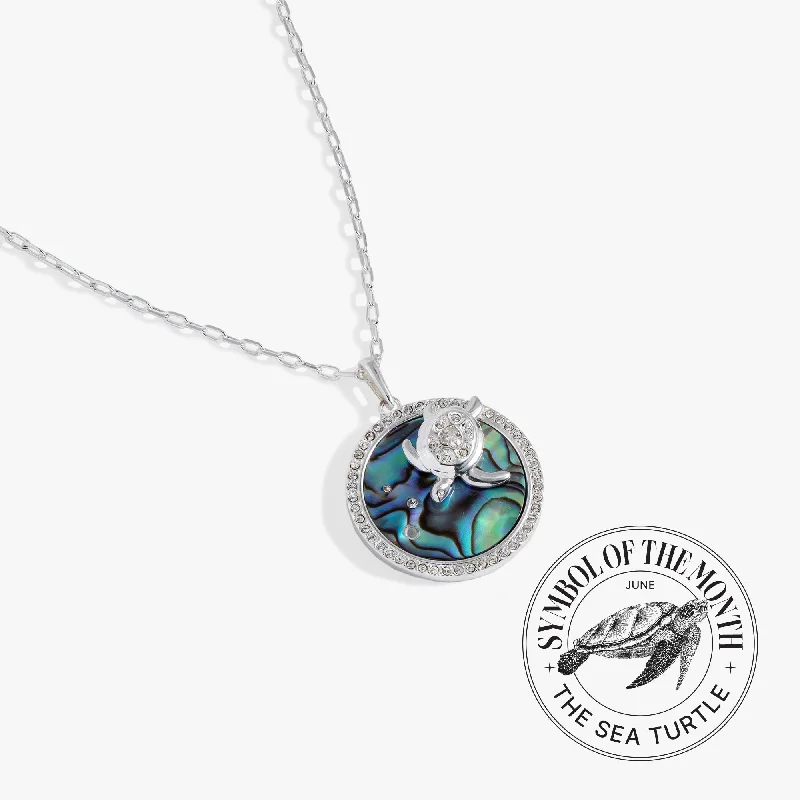 Women’s initial pendant necklace-Sea Turtle and Abalone Adjustable Necklace