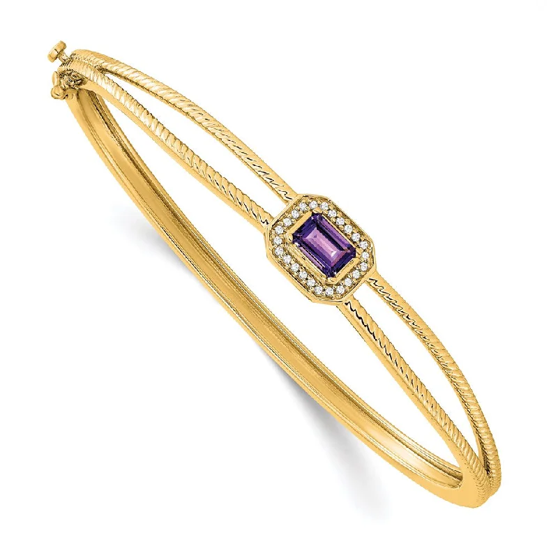 Women’s elegant bangle-14k Emerald-shape Amethyst and Diamond Halo Bangle-WBC-BM7091-AM-011-YA