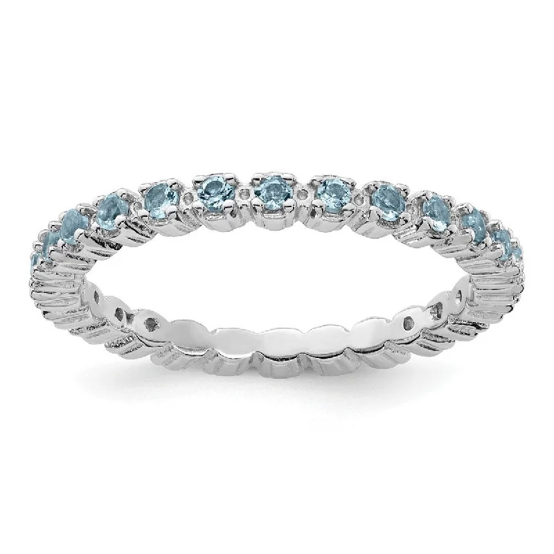 Women’s adjustable gemstone ring-Curata 925 Sterling Silver Stackable Genuine Aquamarine Band Ring