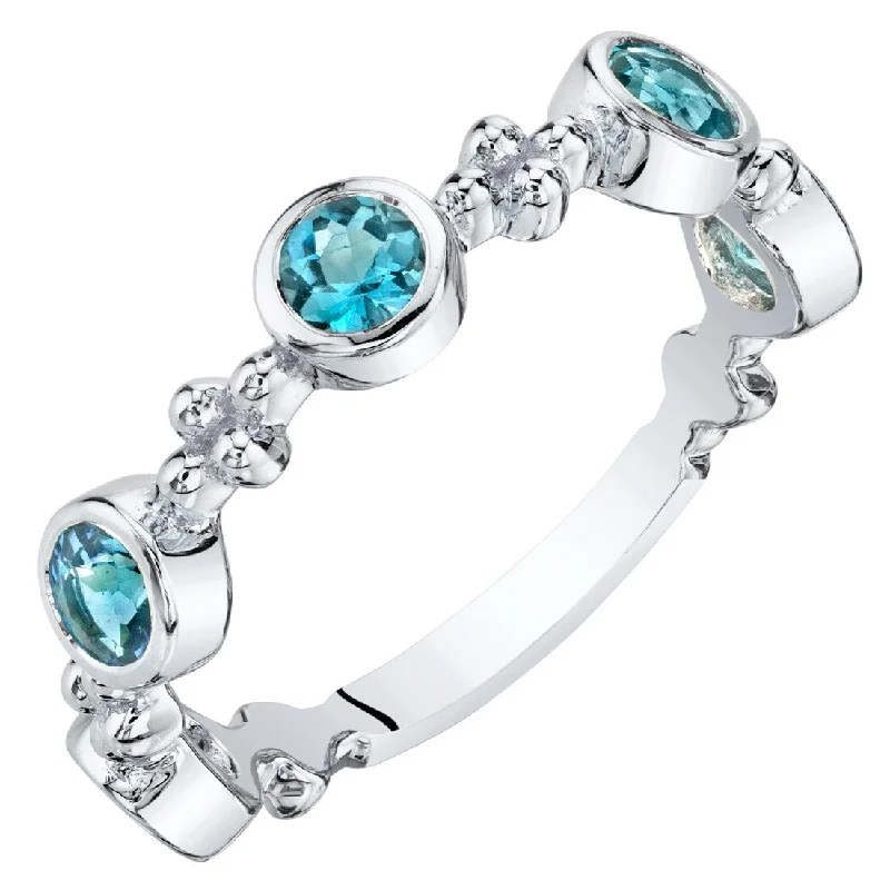 Women’s stacked gemstone rings-Sterling Silver London Blue Topaz Tiara Stackable Ring