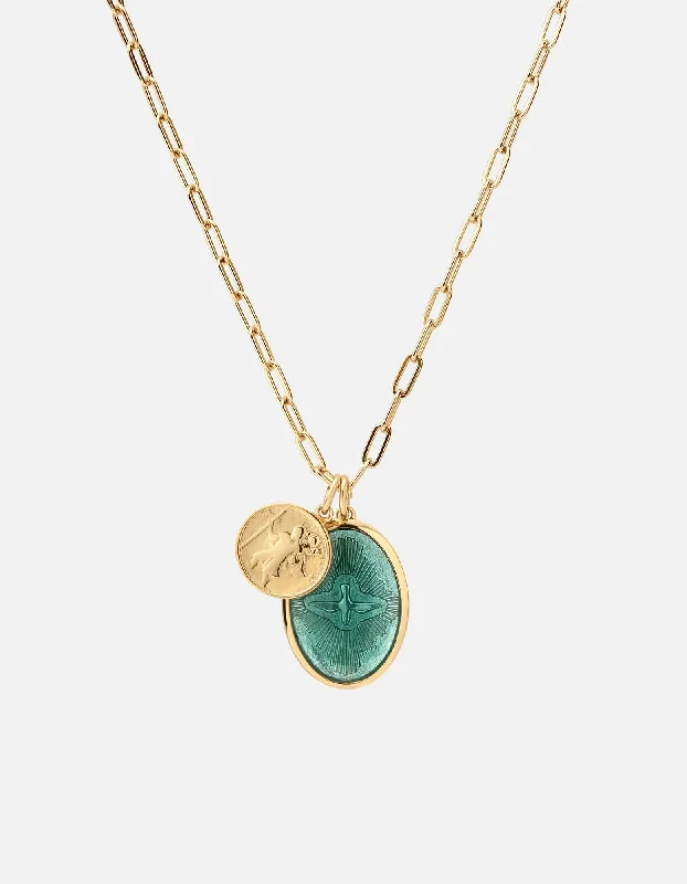 Women’s luxury gold necklace-Mini Dove Cable Chain Necklace, Gold Vermeil/Teal