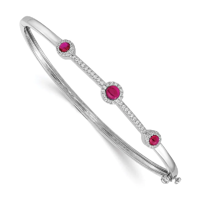 Women’s bridal bracelet-14k White Gold Diamond and Cabochon Ruby Bangle-WBC-BM4031-RU-025-WA