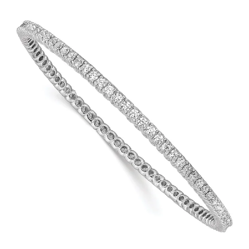 Women’s friendship bracelet-Sterling Silver Rhodium-plated 83 Stone CZ Bangle-WBC-QB665