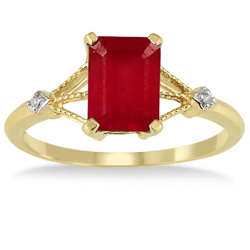 Women’s wedding engagement ring-1.60 Carat Ruby and Diamond Ring in 10K Yellow Gold