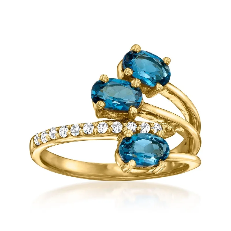 Women’s modern diamond ring-925 Sterling Silver Over yellow Gold Plated London Blue Topaz With White Zircon Gemstone Ring