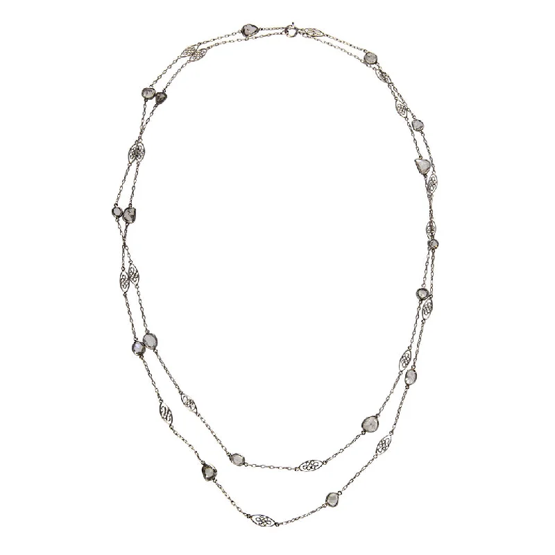 Women’s modern necklace-Estate 5.30ctw Diamond Slice Station Platinum Filigree Chain Necklace