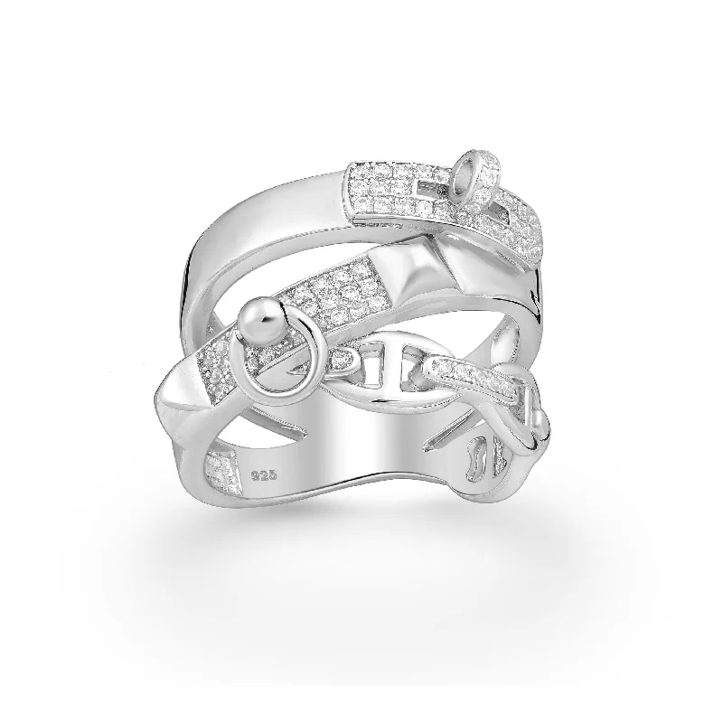 Women’s birthstone ring-Cubic Zirconia and Sterling Silver Abstract Openwork Pave Ring