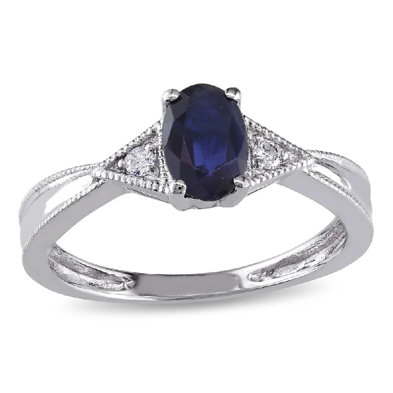 Women’s dainty ring-Miadora 14k White Gold Diamond and Blue Sapphire Ring