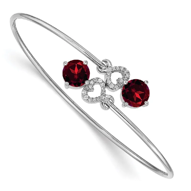 Women’s bangle bracelet-14k White Gold Garnet and Diamond Flexible Bangle-WBC-BM4504-GA-013-WA