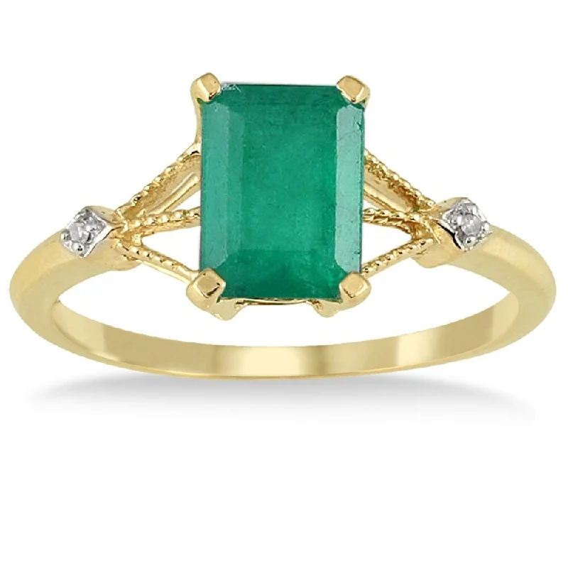 Women’s minimalist ring-1.60 Carat Emerald and Diamond Ring in 10K Yellow Gold