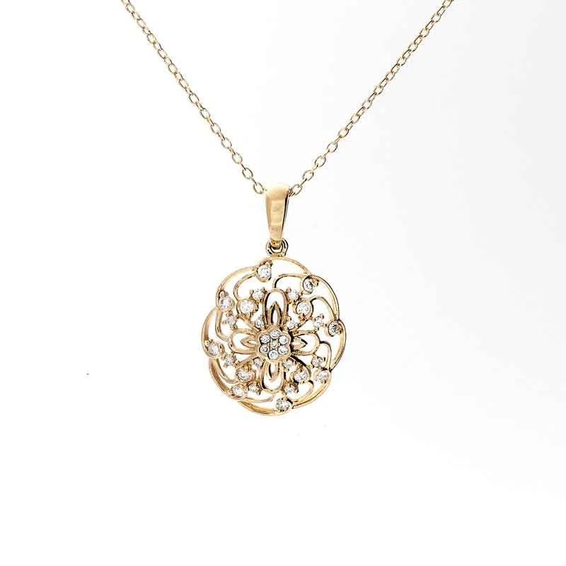 Women’s double-layered necklace-Bellagio Collection Circular Diamond Accent Pendant