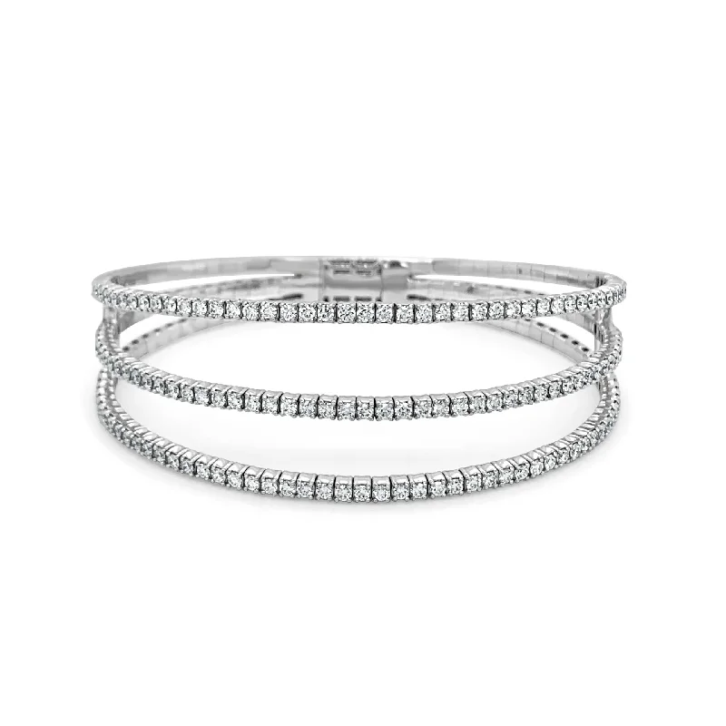 Women’s personalized bangle-Diamond Triple-Row Flexible Bangle in 14K White Gold