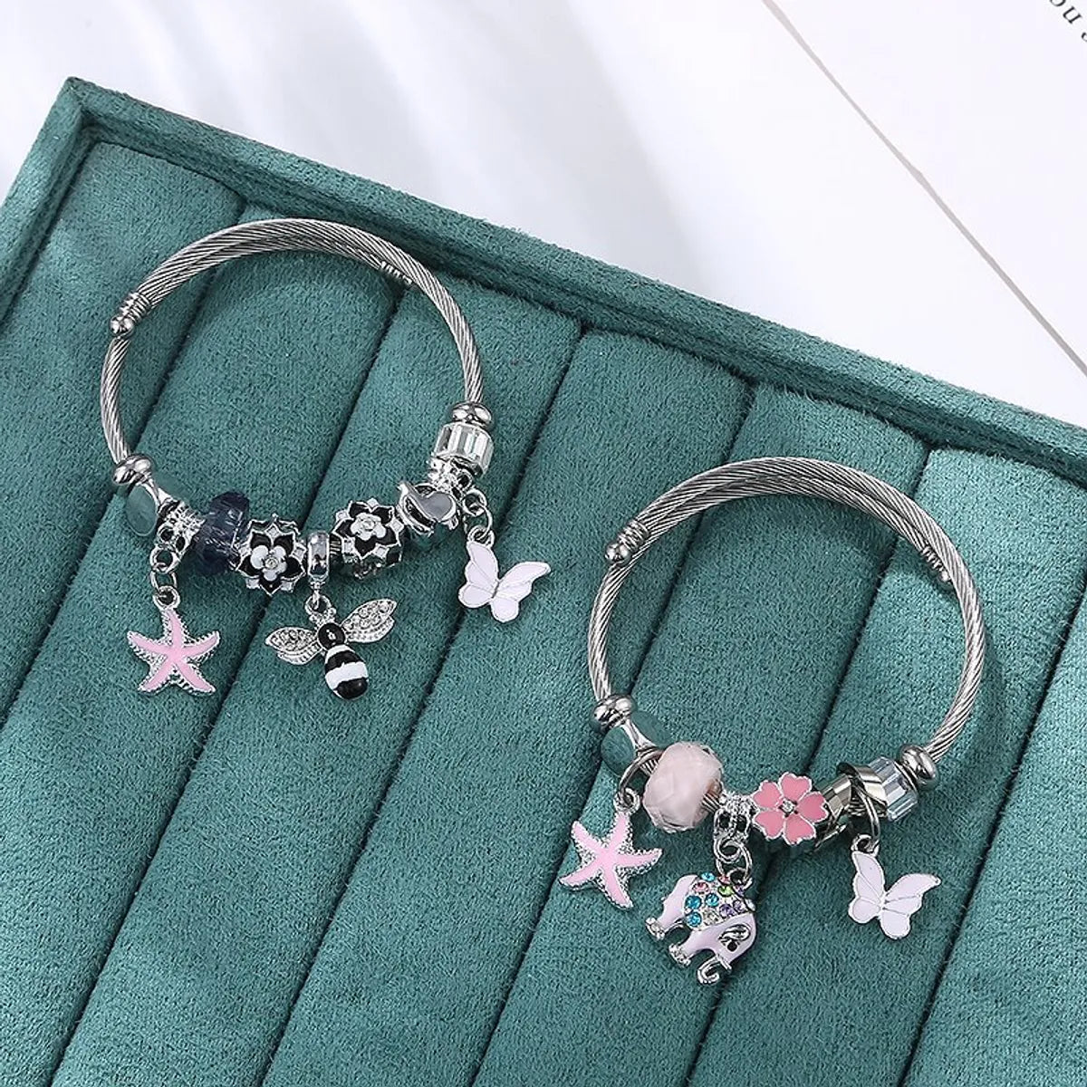 Women’s vintage charm bracelet-Cute Sweet Starfish Bee Bow Knot Stainless Steel Plating Bangle