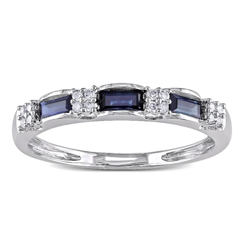 Women’s infinity band ring-Miadora 10k White Gold Sapphire and 1/10ct TDW Diamond Ring (H-I, I1-I2)