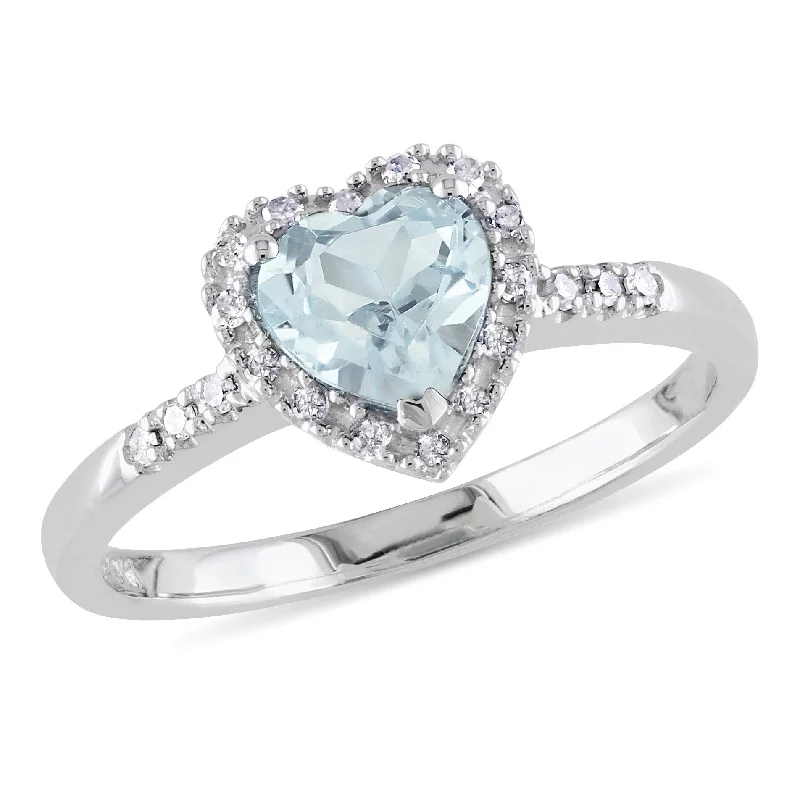 Women’s wedding set ring-Miadora Sterling Silver Aquamarine and 1/10ct TDW Diamond Heart Ring